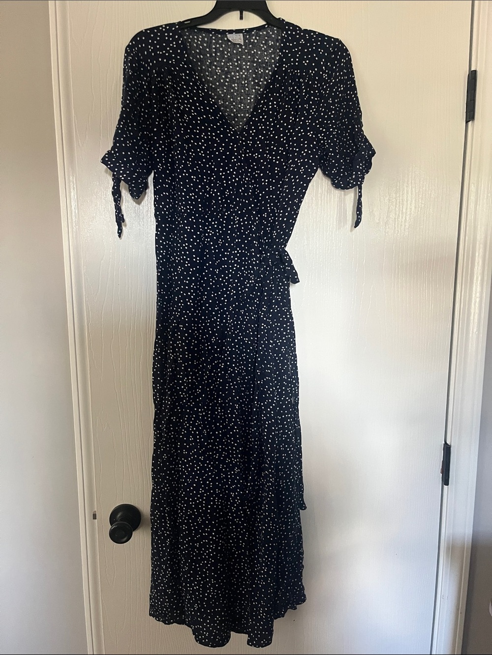 Time and Tru Navy and White Polka Dot Wrap Maxi Dress